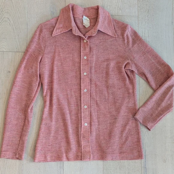 SPECKLE SALMON 1970's vintage button front shirt M - Picture 6 of 8